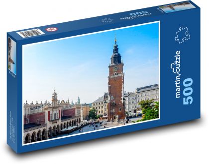 Krakov - Poľsko, veža s hodinami - Puzzle 500 dielikov, rozmer 46x30 cm 