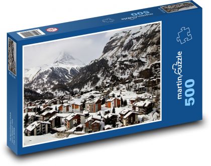 Zermatt - Švýcarsko, zasněžené hory - puzzle 500 dílků
