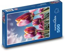 Fialové tulipány - jarní květiny Puzzle 500 - 46x30 cm