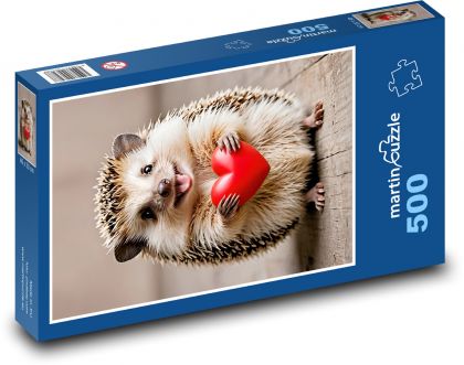 Ježko s červeným srdcom na Valentína - Puzzle 500 dielikov, rozmer 46x30 cm 