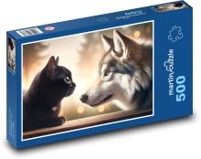 Schwarze Katze mit Wolf Puzzle 500 Teile - 46 x 30 cm
