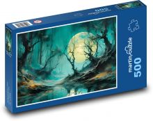 Full moon over the river in the forest Puzzle of 500 pieces - 46 x 30 cm 