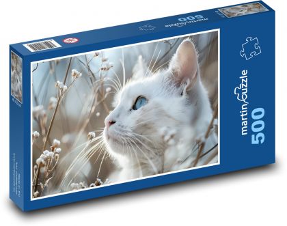 Bílá kočka - domácí mazlíček, příroda - puzzle 500 dílků