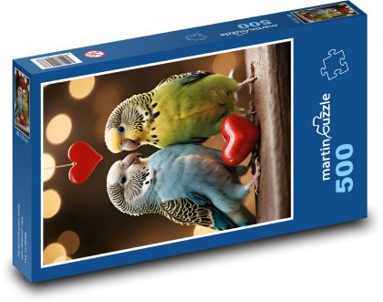 Loving budgies with hearts - Puzzle of 500 pieces, size 46x30 cm 