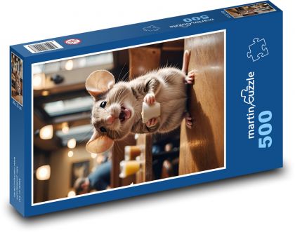 Smějící se myš s kávou - puzzle 500 dílků