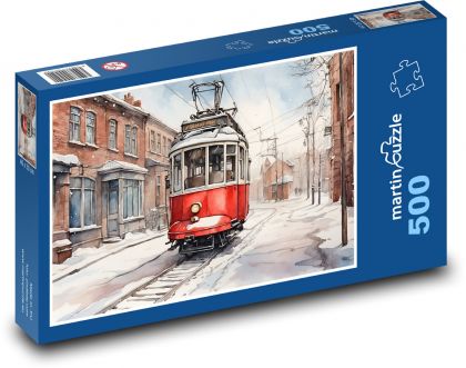 Straßenbahn in einer verschneiten Straße - Puzzle - 500 Teile