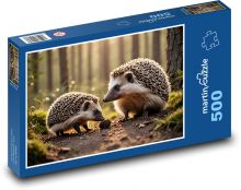 Ježci v lese mezi stromy Puzzle 500 dílků - 46 x 30 cm