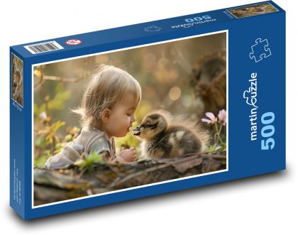 Dieťa s roztomilým vtákom - Puzzle 500 dielikov, rozmer 46x30 cm 