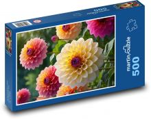 Kvetoucí jiřiny na zahradě Puzzle 500 dílků - 46 x 30 cm