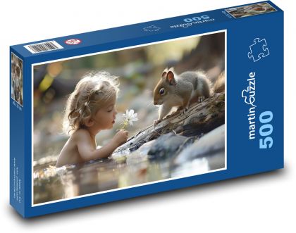 Kąpiel dziecka z wiewiórką - Puzzle 500 elementów, rozmiar 46x30 cm