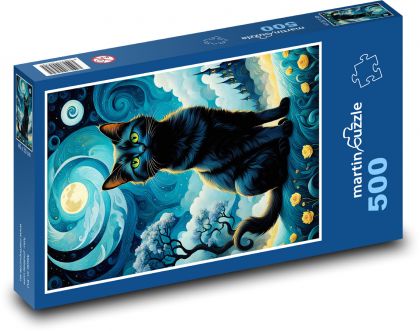 Black cat at night - Puzzle of 500 pieces, size 46x30 cm 