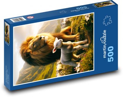 Lev a jehně na pastvě - puzzle 500 dílků
