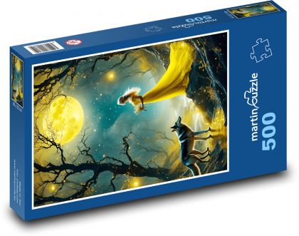 Žena s vlkem v lese - puzzle 500 dílků