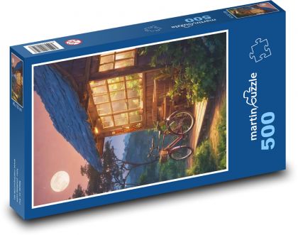 Bicykel na chate v noci - Puzzle 500 dielikov, rozmer 46x30 cm 