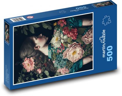 Portrait of a woman with flowers - Puzzle of 500 pieces, size 46x30 cm 