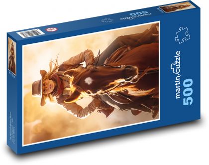 Žena - kôň, kovboj - Puzzle 500 dielikov, rozmer 46x30 cm 