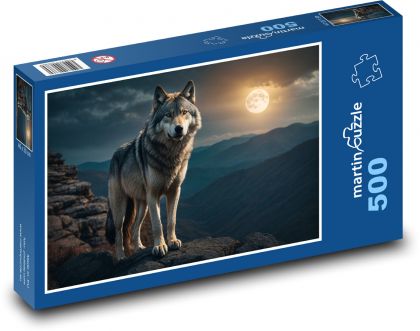 Vlk - noc, měsíc - Puzzle 500 dílků, rozměr 46x30 cm