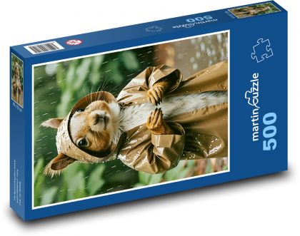 Veverička - dážď, pršiplášť - Puzzle 500 dielikov, rozmer 46x30 cm 