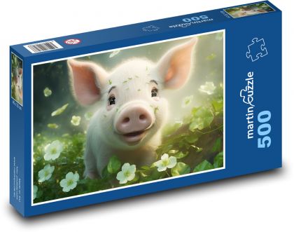 Prase - květiny, sele - puzzle 500 dílků