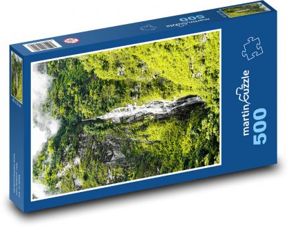Vodopád v lese - hora, stomy - Puzzle 500 dílků, rozměr 46x30 cm