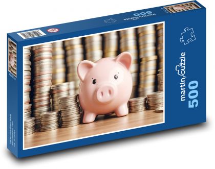Rosa Sparschwein mit Münzen - Puzzle - 500 Teile