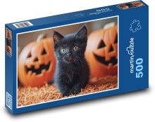 Černé kotě a haloweenské dýně Puzzle 500 - 46x30 cm