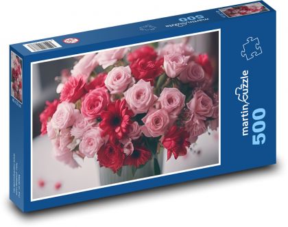 Różowe kwiaty urodzinowe - Puzzle 500 elementów, rozmiar 46x30 cm