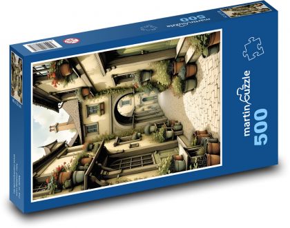 Květiny na ulici ve městě   - Puzzle 500 dílků, rozměr 46x30 cm