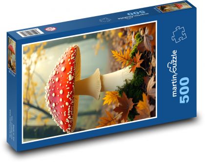 Red toadstool in the forest - Puzzle of 500 pieces, size 46x30 cm 