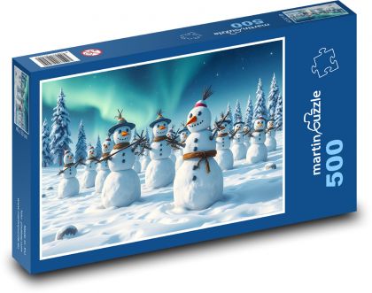Snehuliaci v lese s polárnou žiarkou - Puzzle 500 dielikov, rozmer 46x30 cm 