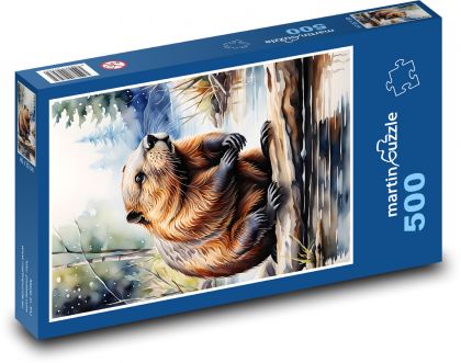Biber am Fluss sitzend - Puzzle - 500 Teile