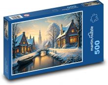 Řeka v zasněženém městě Puzzle 500 dílků - 46 x 30 cm
