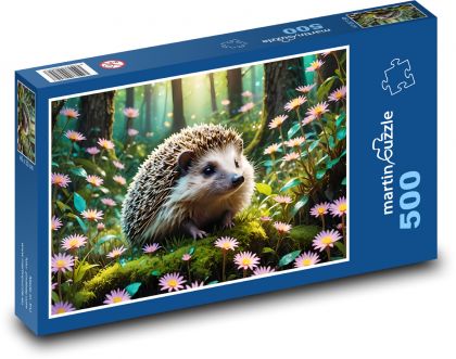 Jeż w różowych kwiatach - Puzzle 500 elementów, rozmiar 46x30 cm