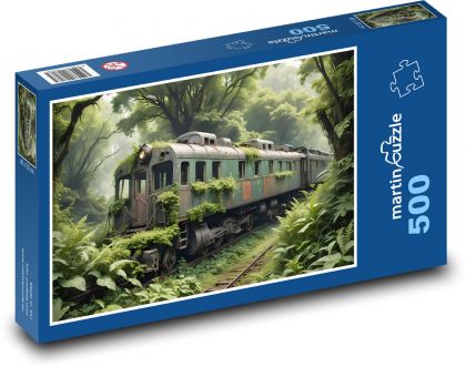 Zarostlý vlak v lese - puzzle 500 dílků