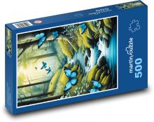 Blaue Schmetterlinge im Wald Puzzle 500 Teile - 46 x 30 cm