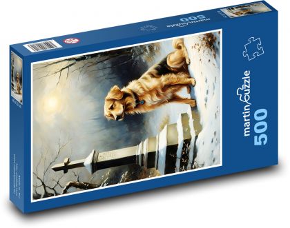 Pes sedící u kříže - puzzle 500 dílků