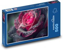 Ružový kvet po daždi Puzzle 500 dielikov - 46 x 30 cm 
