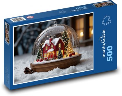 Vianočná zasnežená ozdoba - Puzzle 500 dielikov, rozmer 46x30 cm 