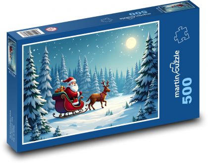 Der Weihnachtsmann mit einem Rentier trägt Geschenke - Puzzle - 500 Teile