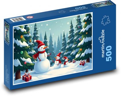 Schneemänner im Weihnachtswald - Puzzle - 500 Teile