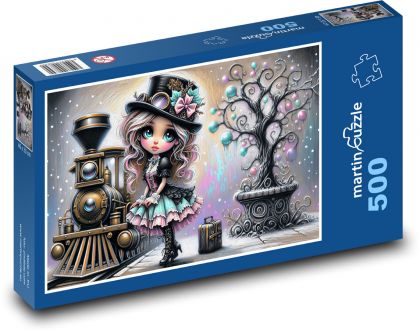 Dívka čekající na vlak - puzzle 500 dílků
