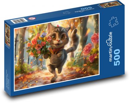Laughing Flower Cat - Puzzle of 500 pieces, size 46x30 cm 