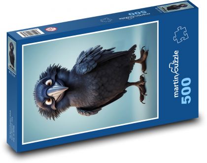 Černá vrána s velkýma očima - puzzle 500 dílků