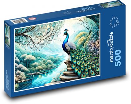 Páv pri rieke - Puzzle 500 dielikov, rozmer 46x30 cm 