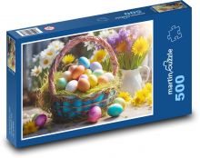 Velikonoční košík s jarními květinami Puzzle 500 - 46x30 cm