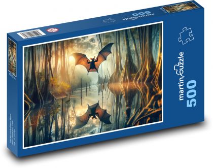 Netopýr letící nočním lesem - puzzle 500 dílků