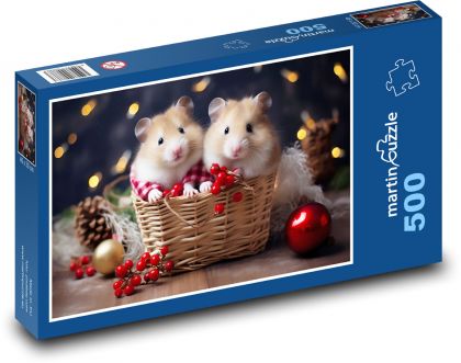 Roztomilé škrečky v košíku - Puzzle 500 dielikov, rozmer 46x30 cm 