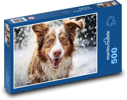 Ein fröhlicher Hund im Schnee - Puzzle - 500 Teile