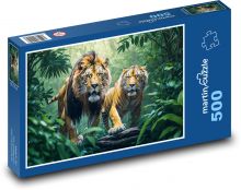 Tiger with a lion in the jungle Puzzle of 500 pieces - 46 x 30 cm 