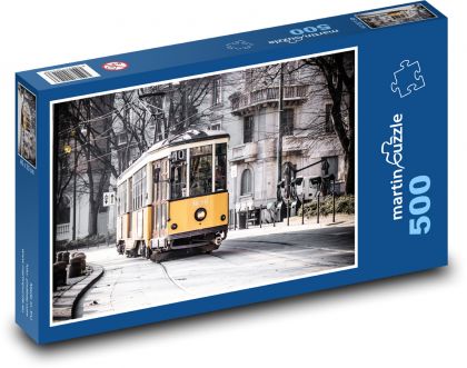 Žltá električka v meste - Puzzle 500 dielikov, rozmer 46x30 cm 